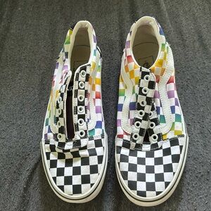 Rainbow checkered vans canvas shoes